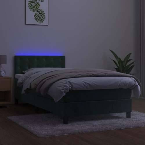 Krevet box spring s madracem LED tamnozeleni 80 x 200 cm baršun - Tamnozelena 80 x 200 cm gumbi Cijena
