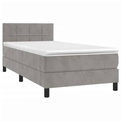 Box spring krevet s madracem svjetlosivi 80 x 200 cm baršunasti - Svjetlosiva 80 x 200 cm Blok s kvadratima Cijena
