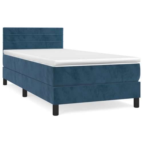 Box spring krevet s madracem tamnoplavi 80 x 200 cm baršunasti - Tamno plava 80 x 200 cm vodoravne pruge Cijena