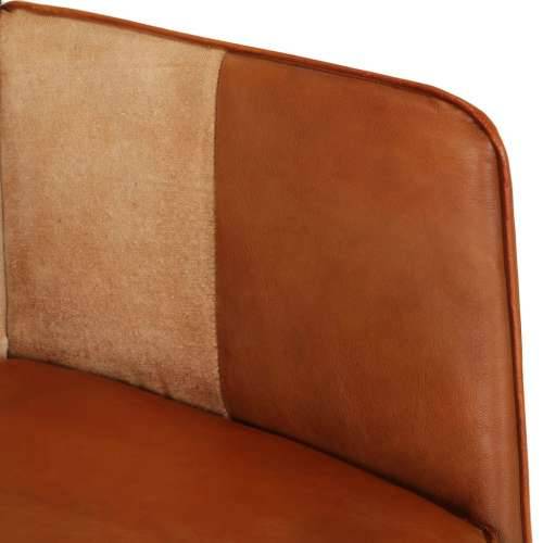 Fotelja s krilnim naslonom od prave kože smeđa-krem Cijena