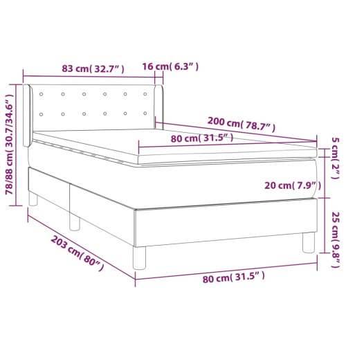 Box spring krevet s madracem tamnosivi 80 x 200 cm baršunasti - Tamno siva 80 x 200 cm gumbi Cijena