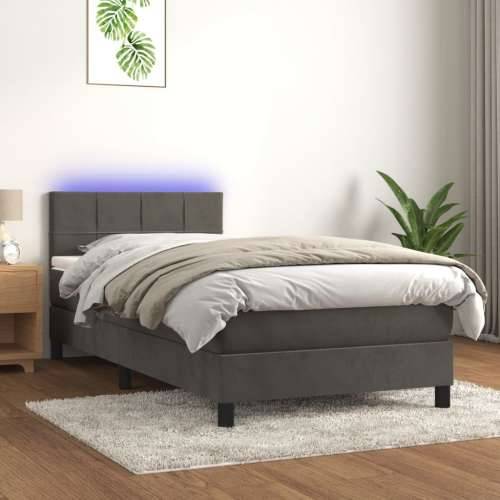 Krevet box spring s madracem LED tamnosivi 80 x 200 cm baršun - Tamno siva 80 x 200 cm Blok s kvadratima Cijena
