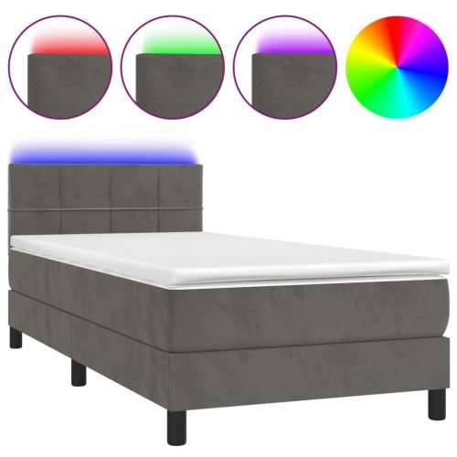 Krevet box spring s madracem LED tamnosivi 80 x 200 cm baršun - Tamno siva 80 x 200 cm Blok s kvadratima Cijena