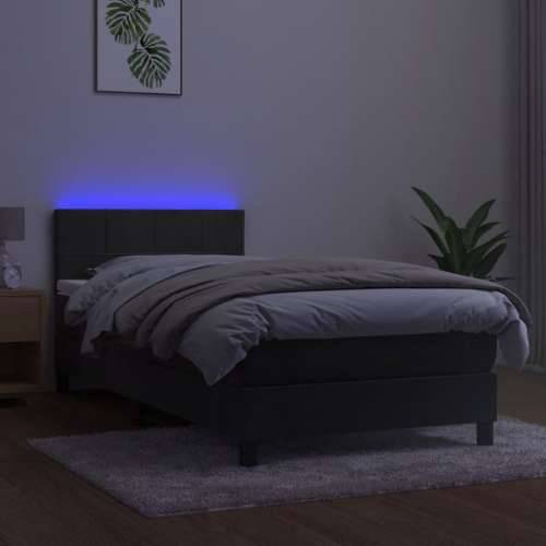 Krevet box spring s madracem LED tamnosivi 80 x 200 cm baršun - Tamno siva 80 x 200 cm Blok s kvadratima Cijena