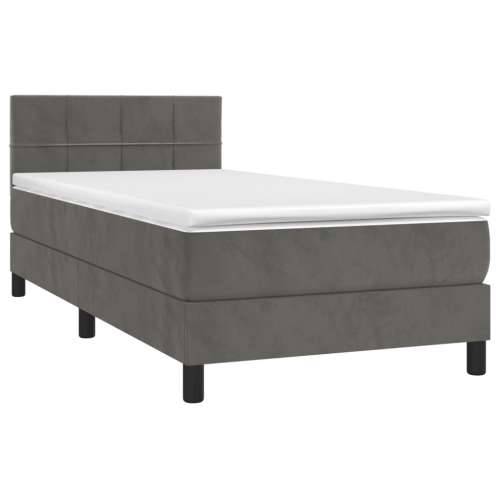 Krevet box spring s madracem LED tamnosivi 80 x 200 cm baršun - Tamno siva 80 x 200 cm Blok s kvadratima Cijena
