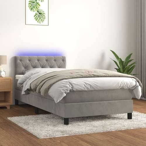 Krevet box spring s madracem LED svjetlosivi 80x200 cm baršun - Svjetlosiva 80 x 200 cm Dizajn s gumbima Cijena