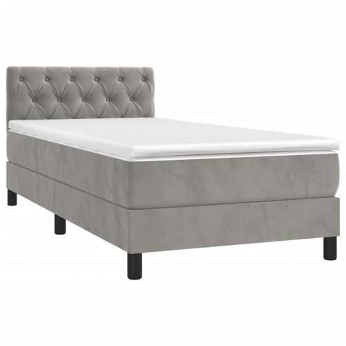 Krevet box spring s madracem LED svjetlosivi 80x200 cm baršun - Svjetlosiva 80 x 200 cm Dizajn s gumbima Cijena