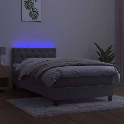 Krevet box spring s madracem LED svjetlosivi 80x200 cm baršun - Svjetlosiva 80 x 200 cm Dizajn s gumbima Cijena