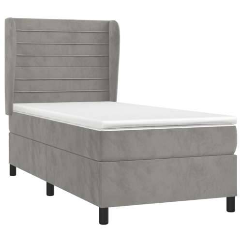 Box spring krevet s madracem svjetlosivi 90x190 cm baršunasti - Svjetlosiva 90 x 190 cm vodoravne pruge Cijena