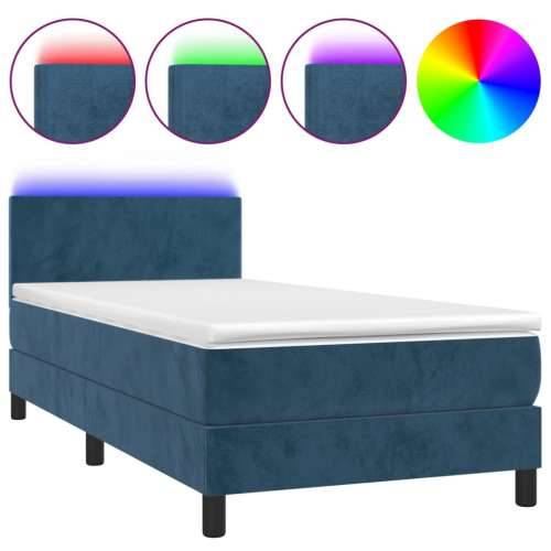 Krevet box spring s madracem LED tamnoplavi 90x190 cm baršun - Tamno plava 90 x 190 cm Gladak dizajn Cijena