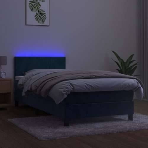 Krevet box spring s madracem LED tamnoplavi 90x190 cm baršun - Tamno plava 90 x 190 cm Gladak dizajn Cijena