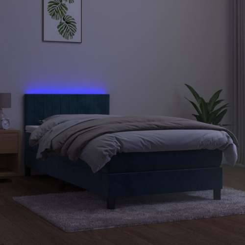 Krevet box spring s madracem LED tamnoplavi 90x190 cm baršun - Tamno plava 90 x 190 cm Okomite pruge Cijena