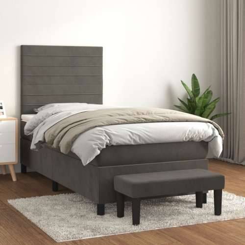 Box spring krevet s madracem tamnosivi 90x190 cm baršunasti - Tamno siva 90 x 190 cm vodoravne pruge Cijena