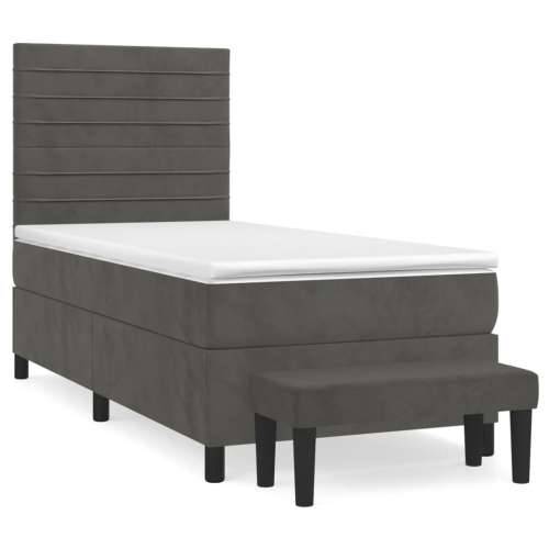 Box spring krevet s madracem tamnosivi 90x190 cm baršunasti - Tamno siva 90 x 190 cm vodoravne pruge Cijena