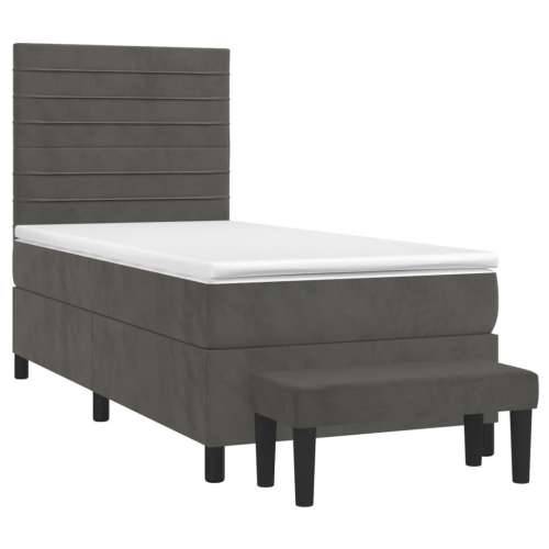 Box spring krevet s madracem tamnosivi 90x190 cm baršunasti - Tamno siva 90 x 190 cm vodoravne pruge Cijena