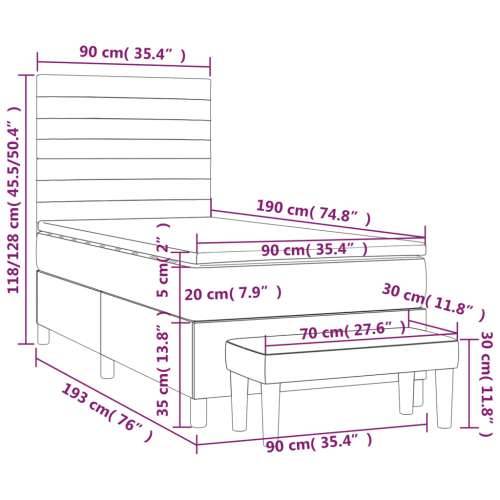 Box spring krevet s madracem tamnosivi 90x190 cm baršunasti - Tamno siva 90 x 190 cm vodoravne pruge Cijena