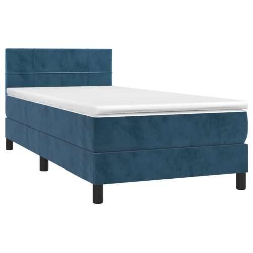 Box spring krevet s madracem tamnoplavi 90x190 cm baršunasti - Tamno plava 90 x 190 cm Blok s kvadratima Cijena
