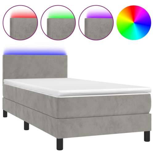 Krevet box spring s madracem LED svjetlosivi 90x190 cm baršun - Svjetlosiva 90 x 190 cm Gladak dizajn Cijena