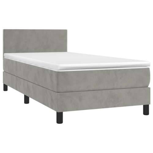 Krevet box spring s madracem LED svjetlosivi 90x190 cm baršun - Svjetlosiva 90 x 190 cm Gladak dizajn Cijena