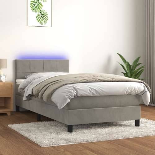 Krevet box spring s madracem LED svjetlosivi 90x190 cm baršun - Svjetlosiva 90 x 190 cm Blok s kvadratima Cijena