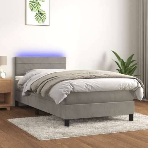 Krevet box spring s madracem LED svjetlosivi 90x190 cm baršun - Svjetlosiva 90 x 190 cm vodoravne pruge Cijena