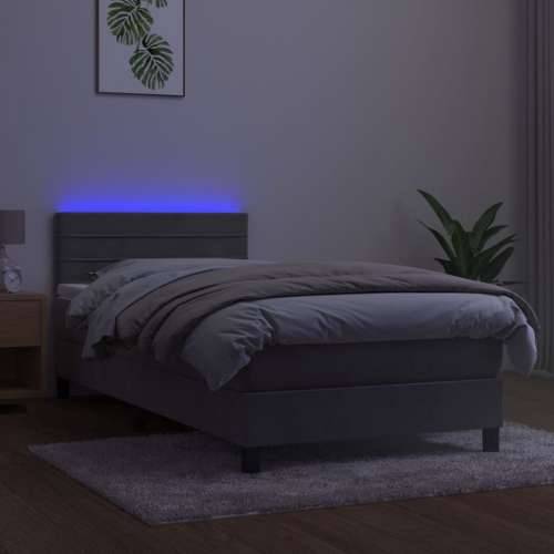 Krevet box spring s madracem LED svjetlosivi 90x190 cm baršun - Svjetlosiva 90 x 190 cm vodoravne pruge Cijena