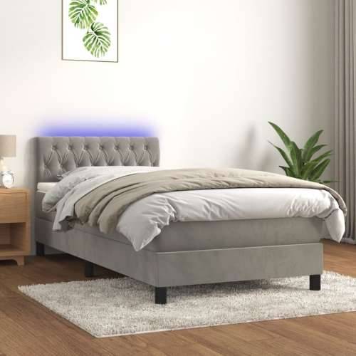 Krevet box spring s madracem LED svjetlosivi 90x190 cm baršun - Svjetlosiva 90 x 190 cm Dizajn s gumbima Cijena