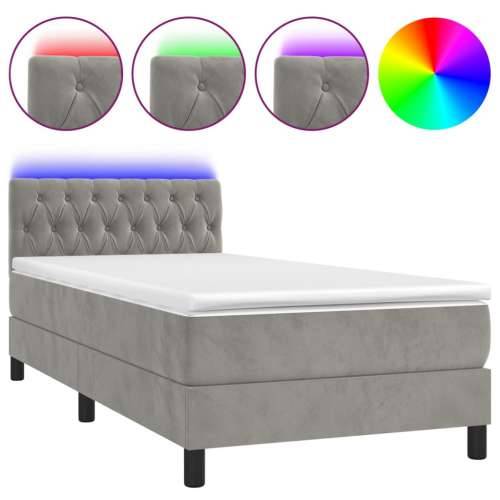 Krevet box spring s madracem LED svjetlosivi 90x190 cm baršun - Svjetlosiva 90 x 190 cm Dizajn s gumbima Cijena