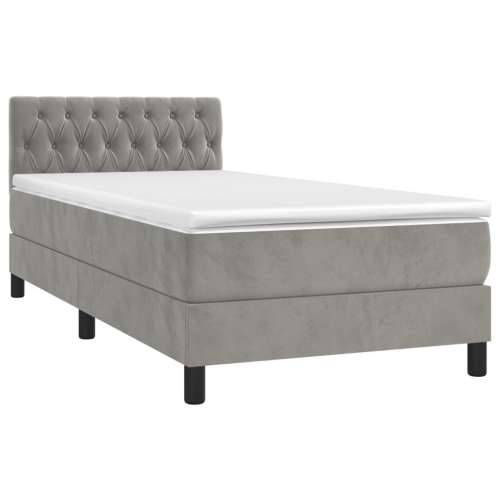 Krevet box spring s madracem LED svjetlosivi 90x190 cm baršun - Svjetlosiva 90 x 190 cm Dizajn s gumbima Cijena