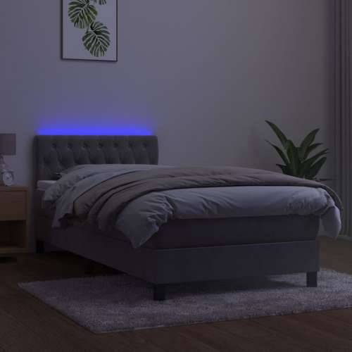 Krevet box spring s madracem LED svjetlosivi 90x190 cm baršun - Svjetlosiva 90 x 190 cm Dizajn s gumbima Cijena