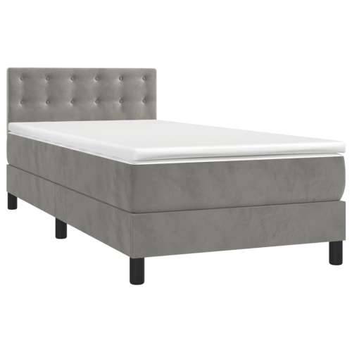 Krevet box spring s madracem LED svjetlosivi 90x190 cm baršun - Svjetlosiva 90 x 190 cm gumbi Cijena