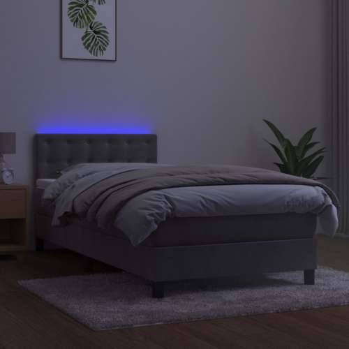 Krevet box spring s madracem LED svjetlosivi 90x190 cm baršun - Svjetlosiva 90 x 190 cm gumbi Cijena