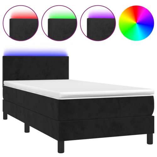 Krevet box spring s madracem LED crni 90x190 cm baršun - Crna 90 x 190 cm Gladak dizajn Cijena
