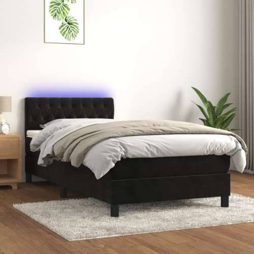 Krevet box spring s madracem LED crni 90x190 cm baršun - Crna 90 x 190 cm Dizajn s gumbima Cijena