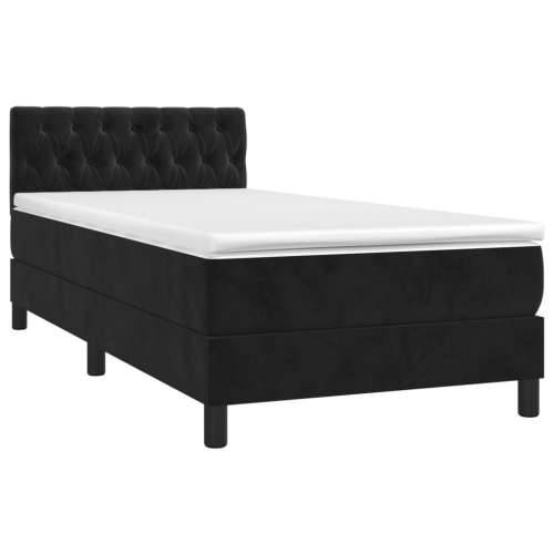 Krevet box spring s madracem LED crni 90x190 cm baršun - Crna 90 x 190 cm Dizajn s gumbima Cijena