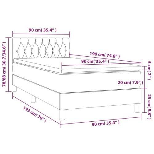 Krevet box spring s madracem LED crni 90x190 cm baršun - Crna 90 x 190 cm Dizajn s gumbima Cijena
