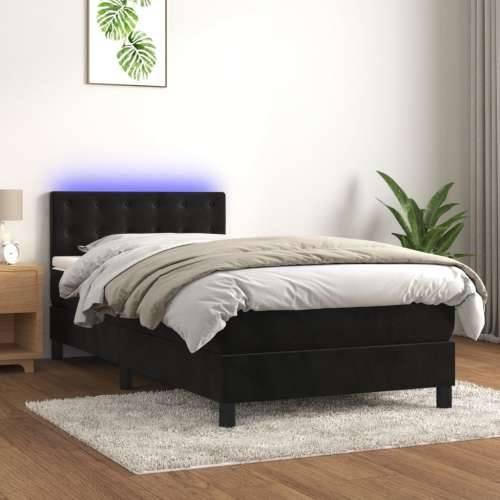 Krevet box spring s madracem LED crni 90x190 cm baršun - Crna 90 x 190 cm gumbi Cijena