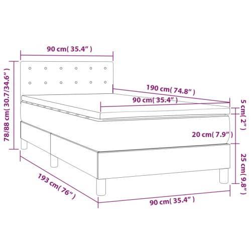 Krevet box spring s madracem LED crni 90x190 cm baršun - Crna 90 x 190 cm gumbi Cijena