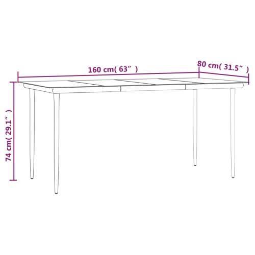 Vrtni blagovaonski stol crni 160x80x74 cm od čelika i stakla Cijena