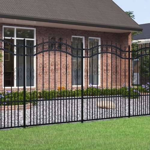 Vrtna ograda sa šiljcima crna 190 cm od čelika obloženog prahom