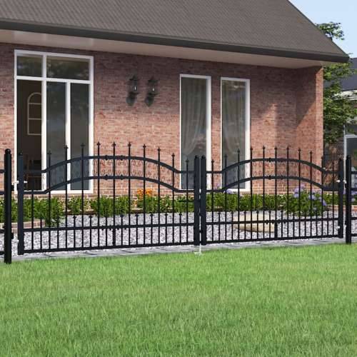 Vrata za ogradu sa šiljcima crna 305x120 cm čelična