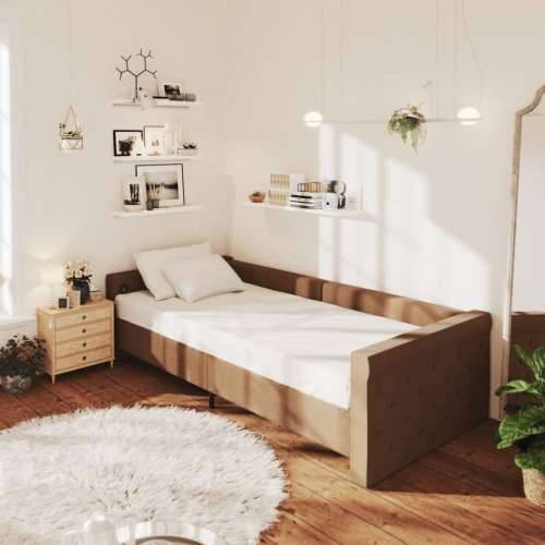Dnevni ležaj s madracem i USB-om smeđi od tkanine 90 x 200 cm Cijena