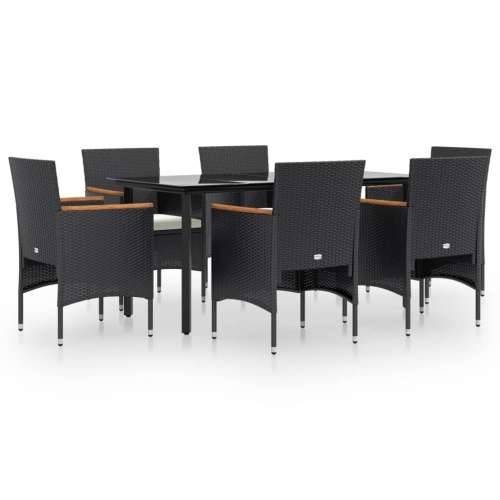 Vrtna garnitura - 7-dijelni vrtni blagovaonski set s jastucima crni - Crna Dužina stola 160 cm 6 Cijena