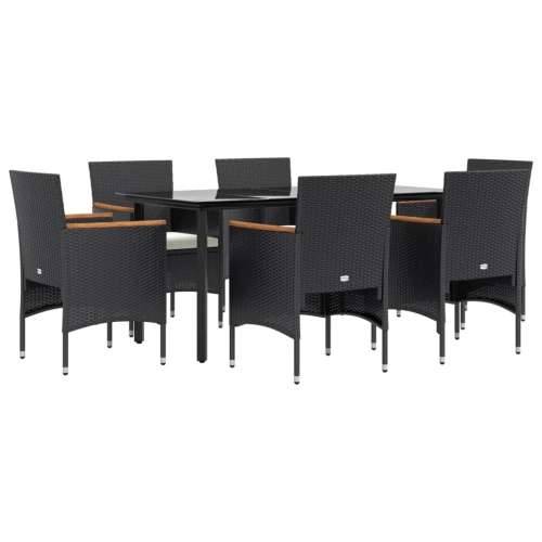 Vrtna garnitura - 7-dijelni vrtni blagovaonski set s jastucima crni - Crna Dužina stola 160 cm 6 Cijena