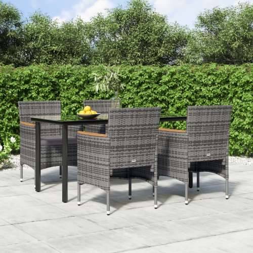 Vrtna garnitura - 5-dijelni vrtni blagovaonski set s jastucima sivo-crni - Siva i crna Dužina stola 160 cm 4 Cijena