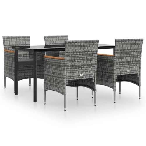 Vrtna garnitura - 5-dijelni vrtni blagovaonski set s jastucima sivo-crni - Siva i crna Dužina stola 160 cm 4 Cijena