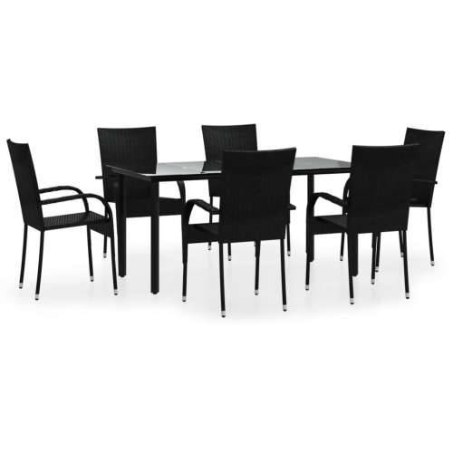 Vrtna garnitura - 7-dijelni vrtni blagovaonski set od poliratana crni - Crna Dužina stola 160 cm 6 Cijena