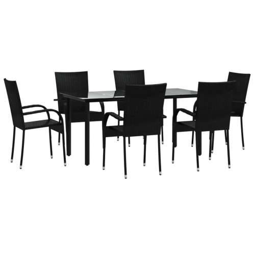 Vrtna garnitura - 7-dijelni vrtni blagovaonski set od poliratana crni - Crna Dužina stola 160 cm 6 Cijena