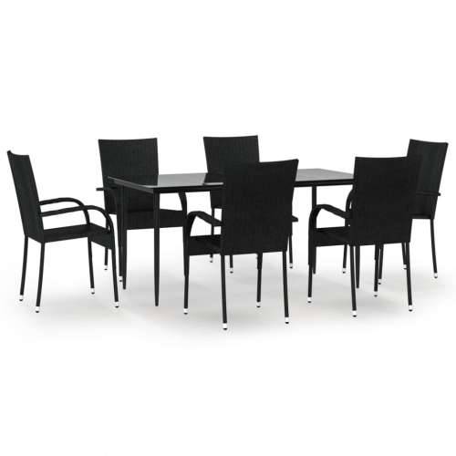 Vrtna garnitura - 7-dijelni vrtni blagovaonski set od poliratana crni - Crna Dužina stola 160 cm 6 Cijena