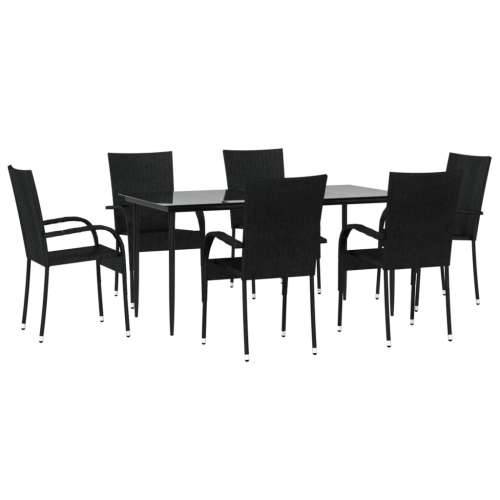 Vrtna garnitura - 7-dijelni vrtni blagovaonski set od poliratana crni - Crna Dužina stola 160 cm 6 Cijena